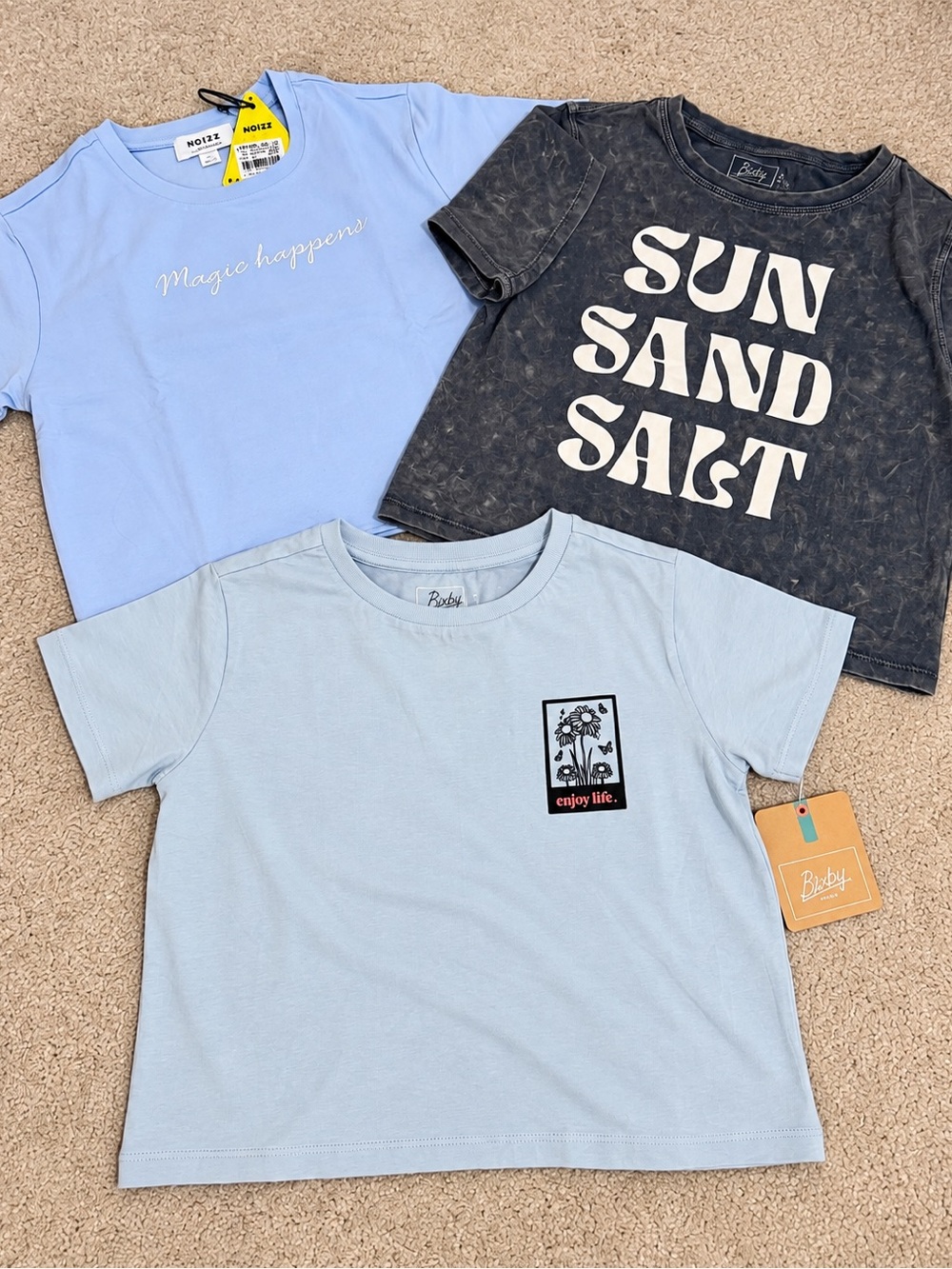 🧸 KIDS Girls Graphic CROP T-Shirt Bundle 3 Tops Blue Gray NWT